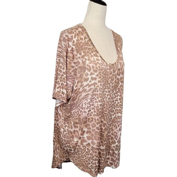 Maurices 24/7 Tan Leopard Print Scoop Neck High-Low Stretch Blouse - Picture 2 of 5